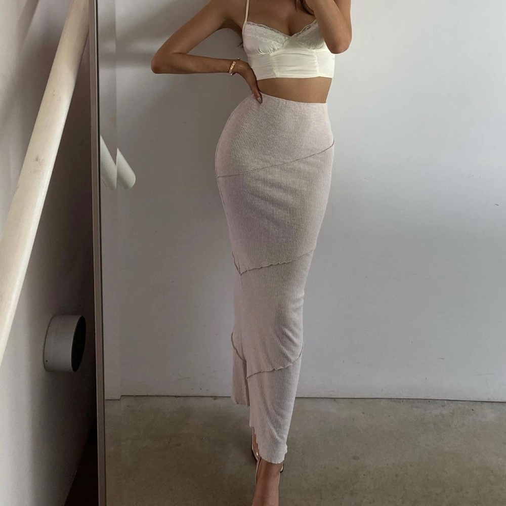Princess Polly beige ribbed maxi skirt